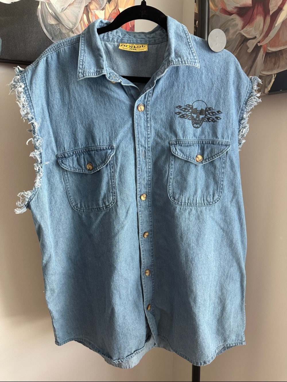 Coast Denim Sleeveless Button-Up Tank Top in Light Blue